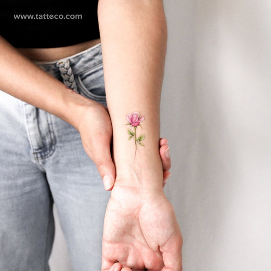 Tatuaje temporal ilustrativo de rosa rosa - Juego de 3