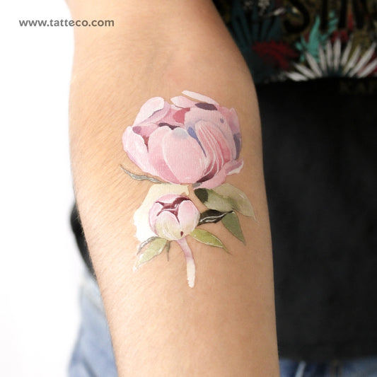 Pink Peony By Ann Lilya Temporary Tattoo - Set of 3