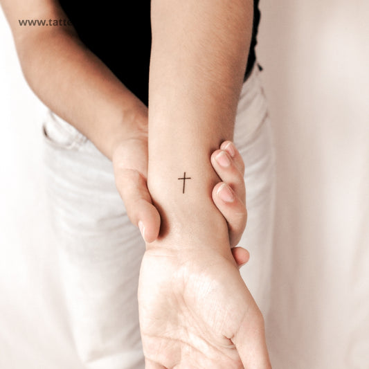 Tatuaje temporal de cruz minimalista (2 semanas) - Set de 2
