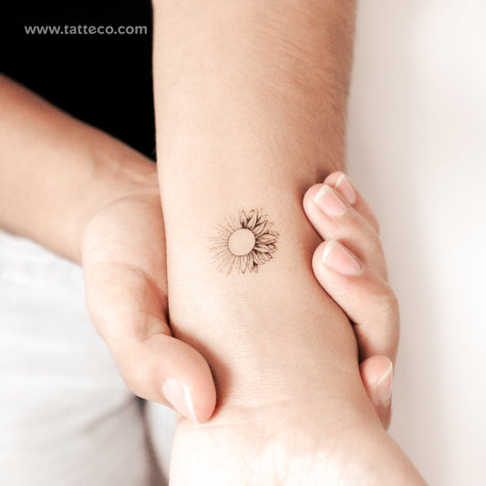 Tatuaje semipermanente de girasol y sol (juego de 2)