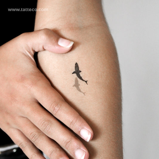 Small Shark And Shadow Temporary Tattoo - Set of 3