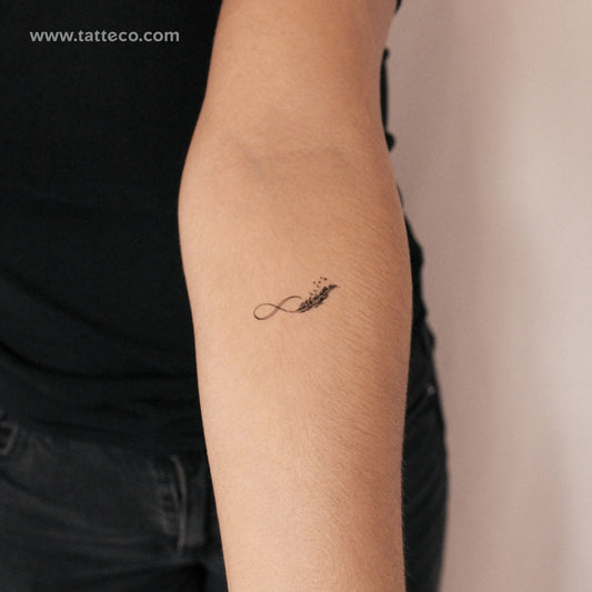 Tatuaje semipermanente de pluma con símbolo de infinito (juego de 2)