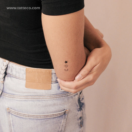 Tatuaje semipermanente de sol, luna y estrella a juego (juego de 3 x 2)