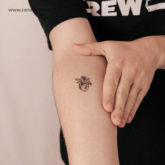 Tatuaje temporal de corazón anatómico con flores (2 semanas) - Set de 2