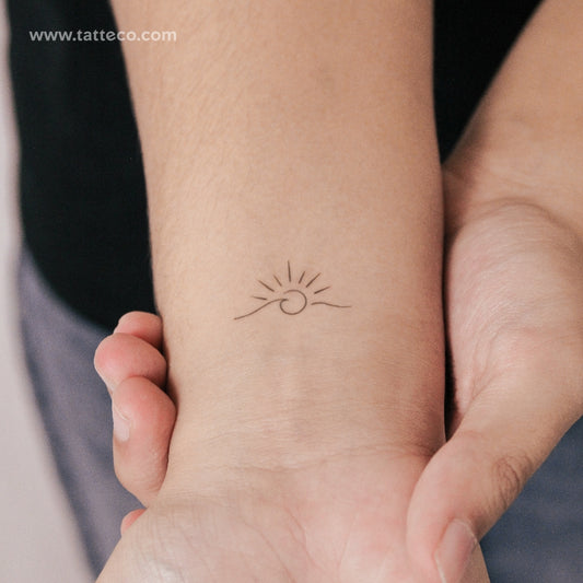 Tatuaje semipermanente de olas pequeñas al atardecer (juego de 2)