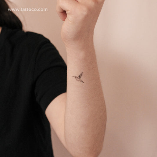 Small Fine Line Hummingbird Semi-Permanent Tattoo - Set of 2