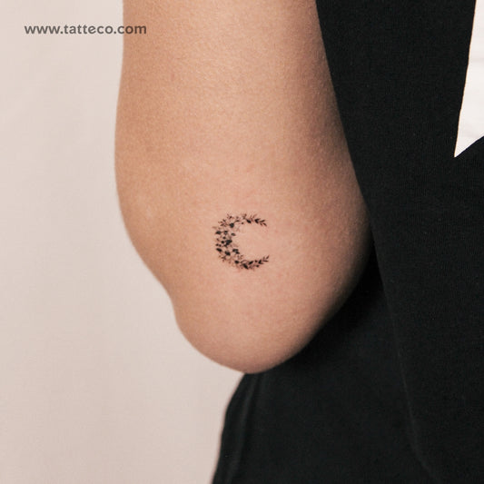 Tatuaje semipermanente de flor pequeña, luna y media luna (juego de 2)
