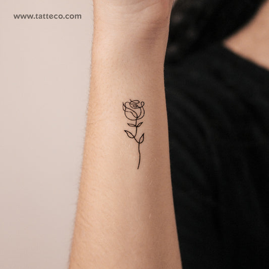 Tatuaje semipermanente de rosa de una sola línea - Juego de 2
