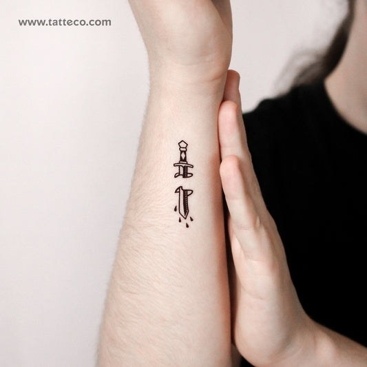 Small Stabbed Sword Temporary Tattoo - Set of 3