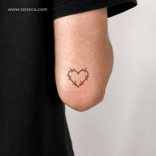Fine Line Barbed Wire Heart Temporary Tattoo - Set of 3
