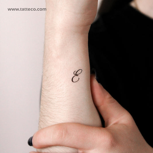 Letter E Script Temporary Tattoo - Set of 3