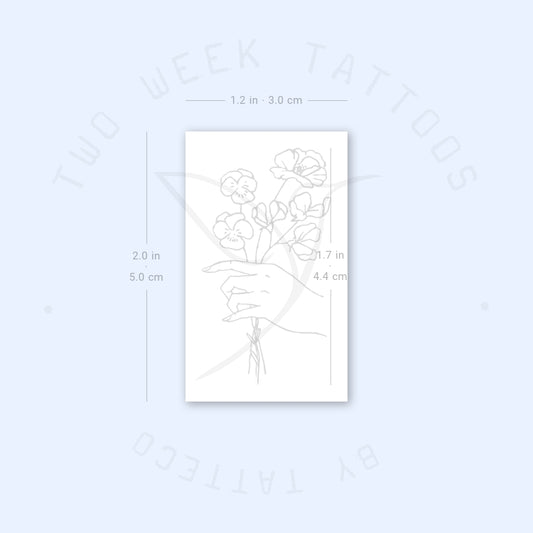 Tatuaje semipermanente de una mano pequeña con flores (juego de 2)