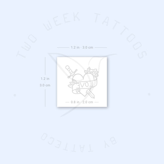 Tatuaje semipermanente de corazón y espada (juego de 2)