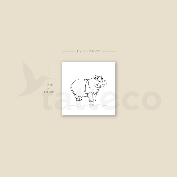 Fine Line Hippopotamus Temporary Tattoo - Set of 3