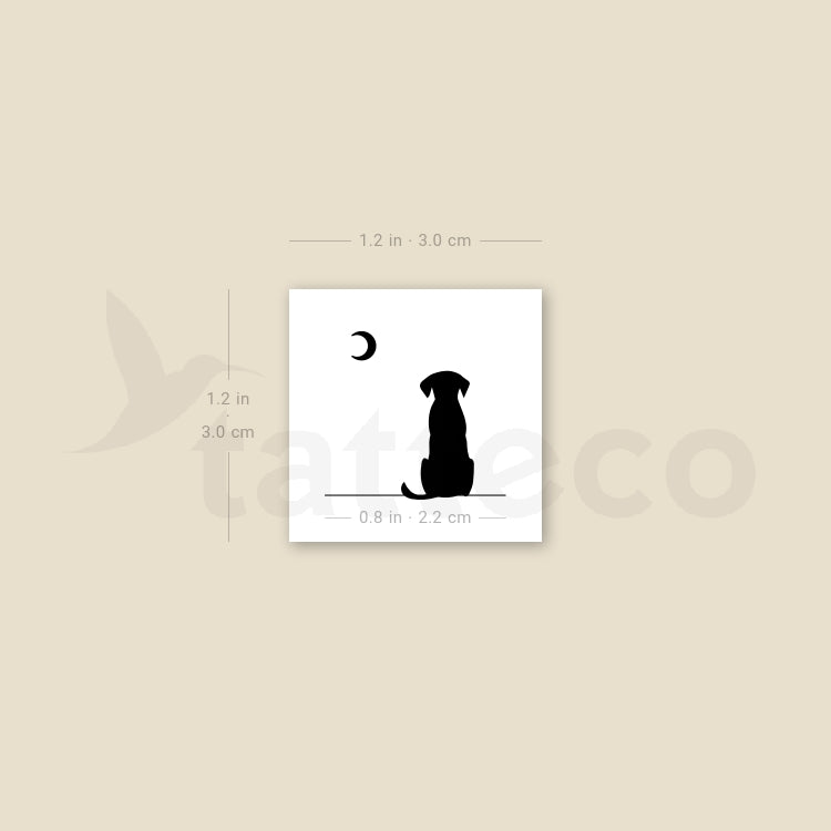 Tatuaje temporal de perro mirando a la luna (juego de 3)