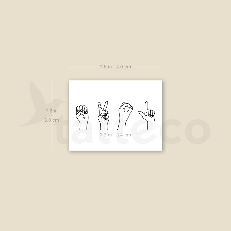 Sign Language Love Temporary Tattoo - Set of 3