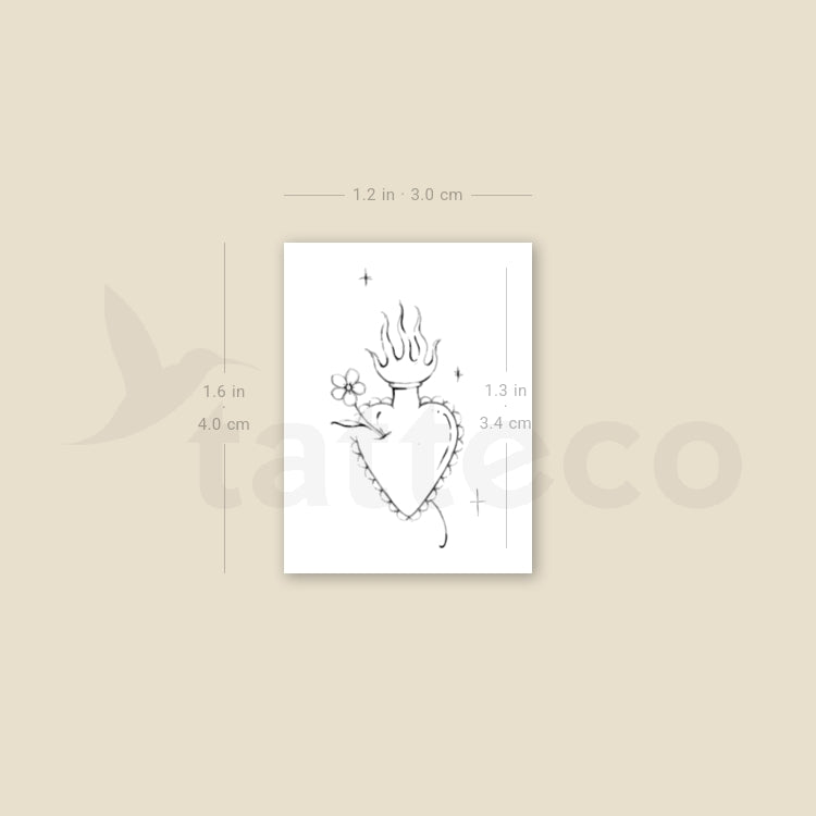 Sacred Heart And Flower By Stefano Mazza Temporary Tattoo - Set of 3
