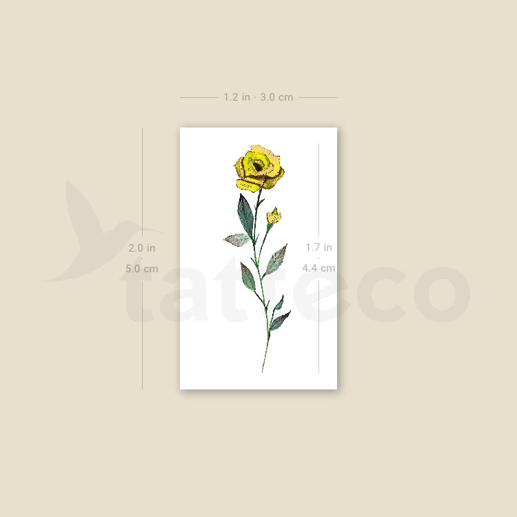 Small Yellow Rose By Lena Fedchenko Temporary Tattoo - Set of 3