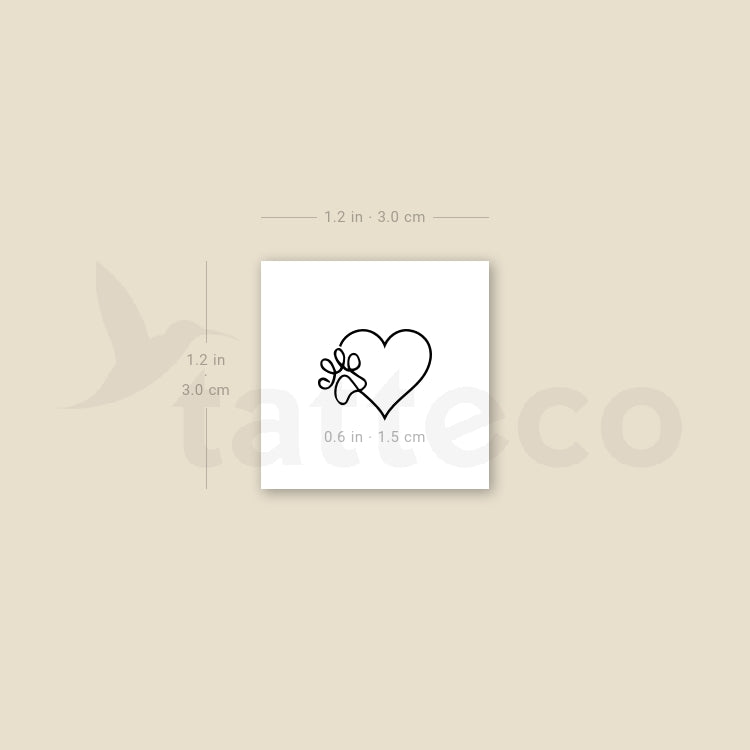 One Line Paw Heart Temporary Tattoo - Set of 3