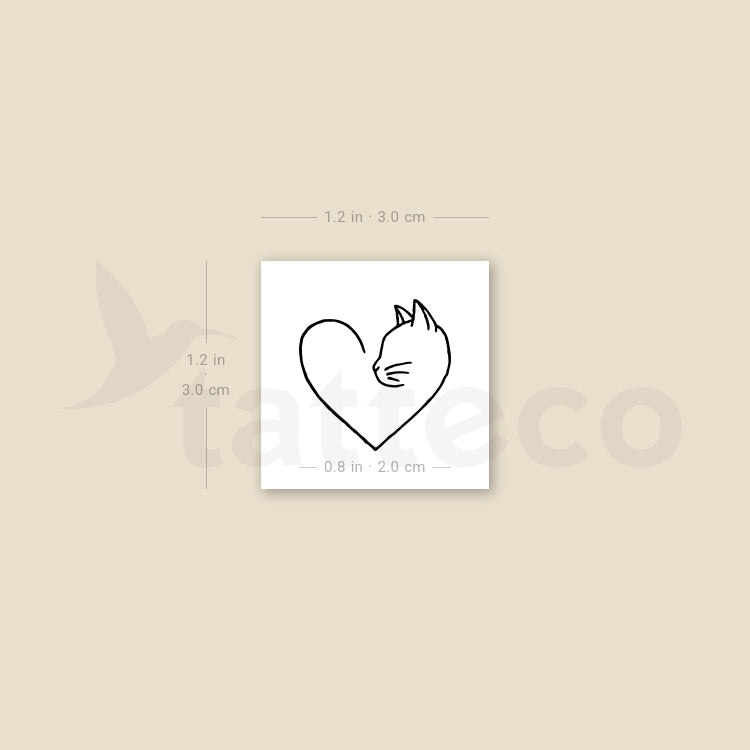 Cat Lover Heart Temporary Tattoo - Set of 3