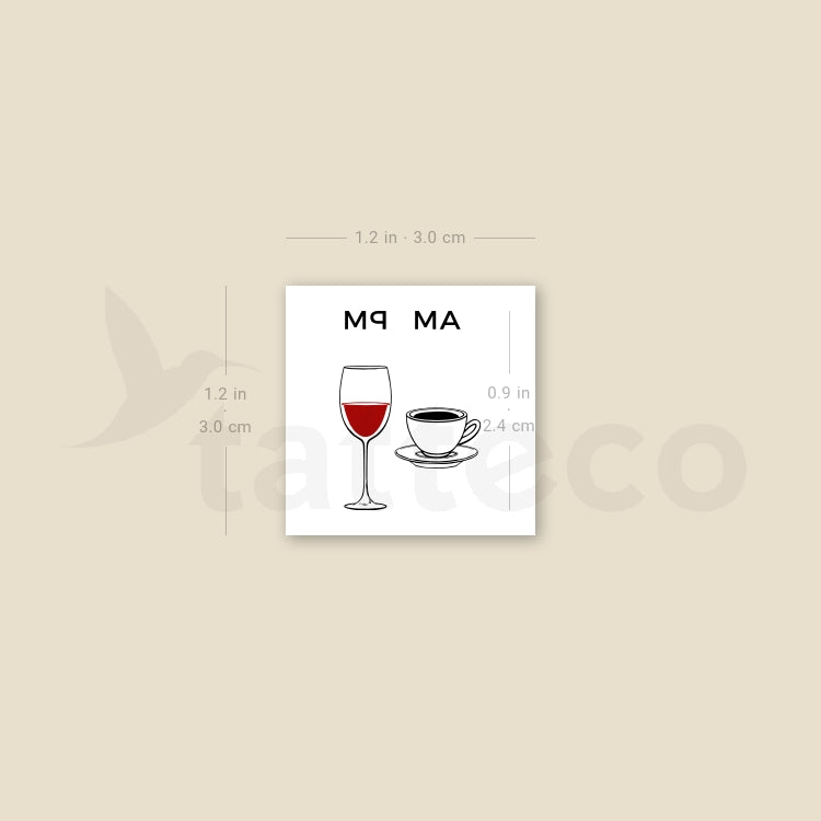 Small AM Coffee PM Wine Temporary Tattoo - Set of 3