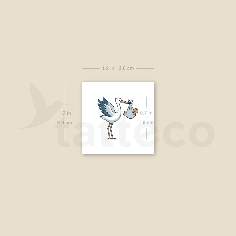 White Storks Delivering Baby Temporary Tattoo - Set of 3