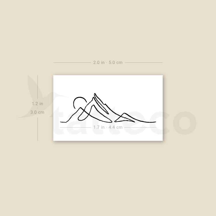 Single Line Mountain Sunrise Temporary Tattoo - Set of 3