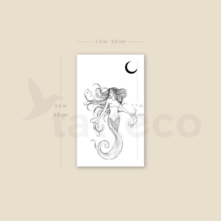 Mermaid And Half Moon Temporary Tattoo - Set of 3