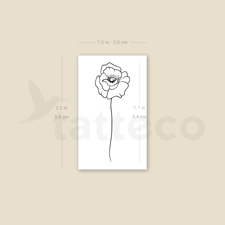 Line Art Poppy Temporary Tattoo - Set of 3
