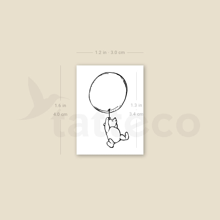 Tatuaje temporal clásico de Winnie the Pooh y globo (juego de 3)