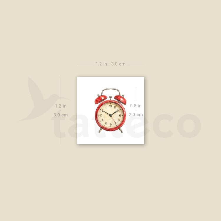 Red Alarm Clock Temporary Tattoo - Set of 3