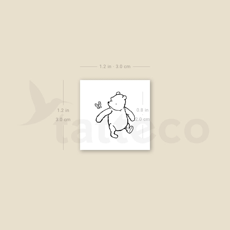 Tatuaje temporal clásico de Winnie the Pooh y mariposa (juego de 3)
