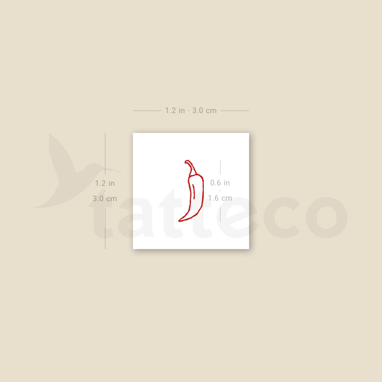 Red Fine Line Chili Temporary Tattoo - Set of 3