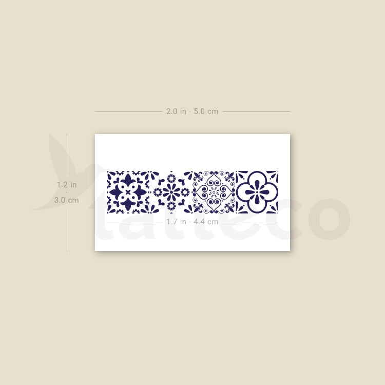 Four Portuguese Tiles Temporary Tattoo - Set of 3