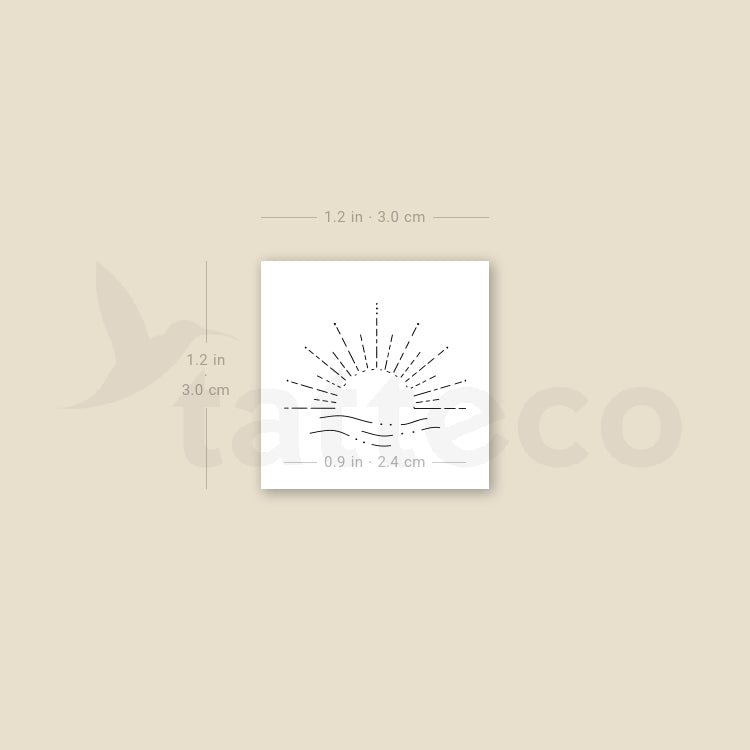 Fine Line Sea Sunrise Temporary Tattoo - Set of 3