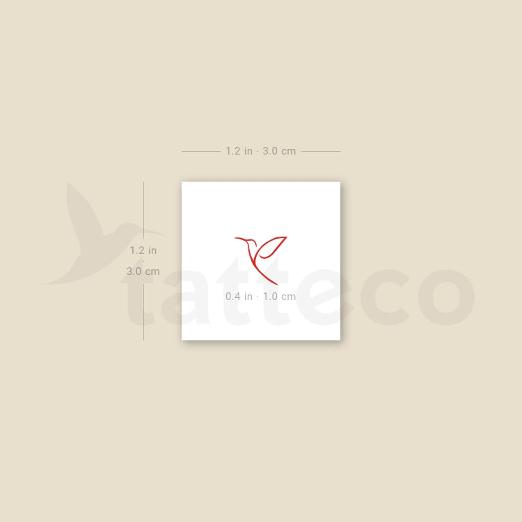 Small Red Minimalist Hummingbird Temporary Tattoo - Set of 3