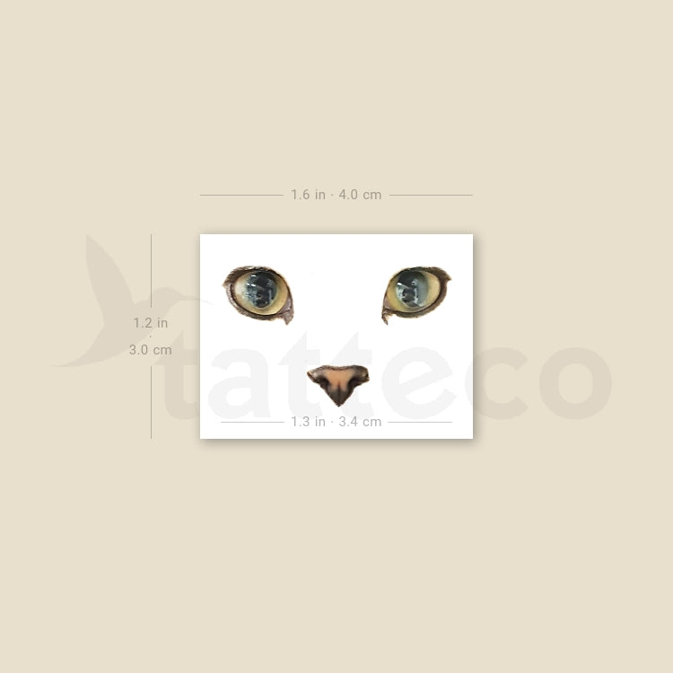 Tatuaje temporal minimalista de cara de gato (juego de 3)