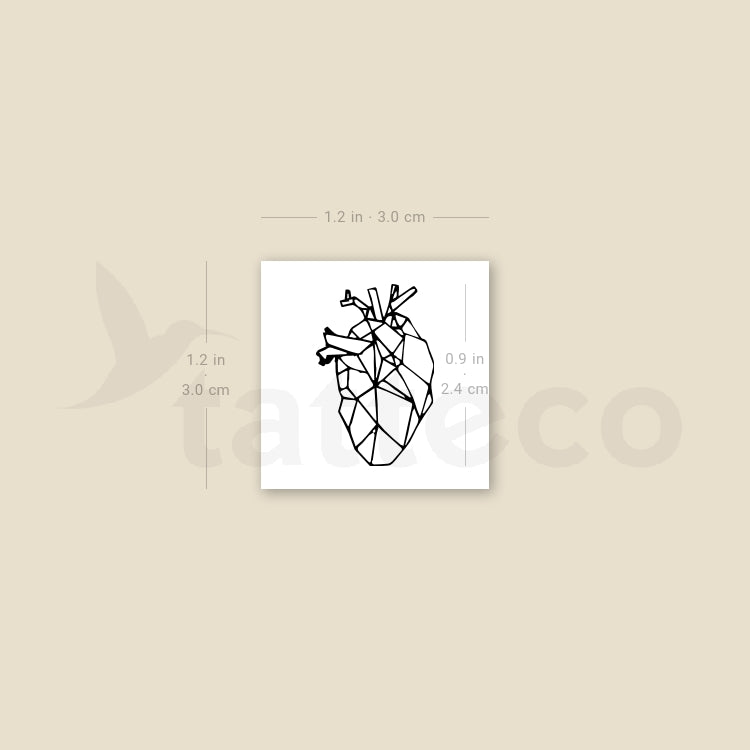 Low Poly Anatomical Heart Temporary Tattoo - Set of 3