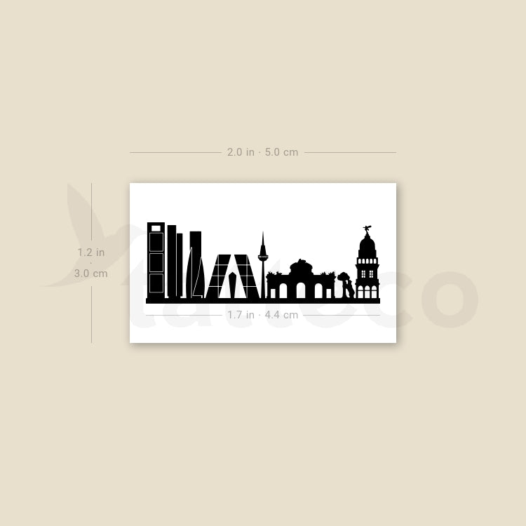 Tatuaje temporal del horizonte de Madrid - Juego de 3
