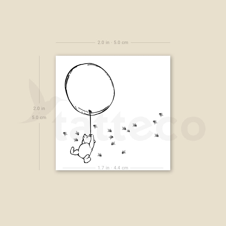 Tatuaje temporal clásico de Winnie the Pooh con globo y abejas (juego de 3)