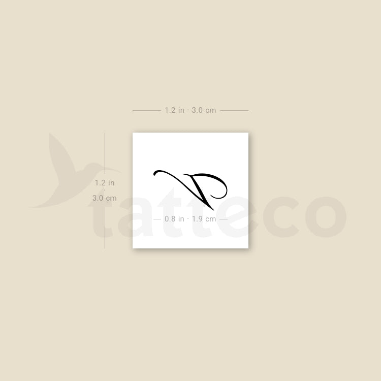 Cursive V Script Temporary Tattoo - Set of 3