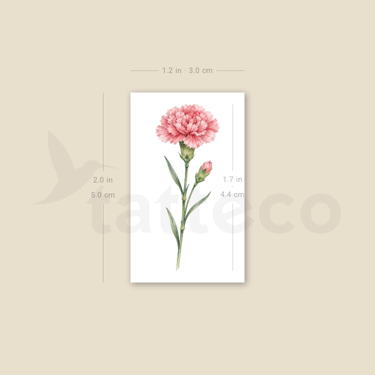 Watercolor Carnation Temporary Tattoo - Set of 3