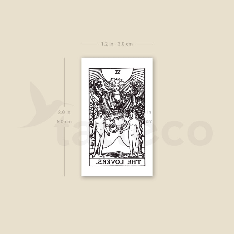 Tatuaje temporal pequeño de la carta del Tarot de los Enamorados (juego de 3)