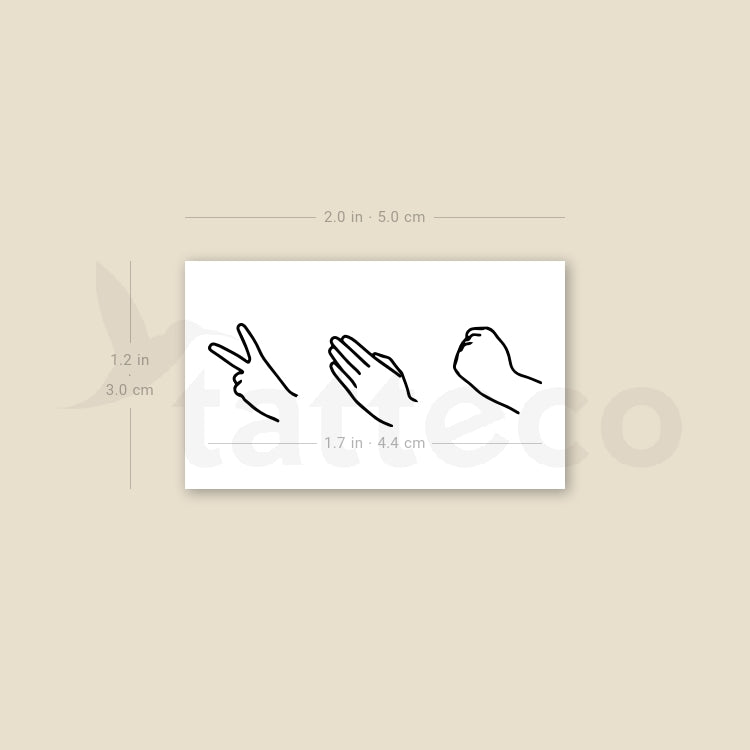 Rock Paper Scissors Hand Gestures Temporary Tattoo - Set of 3