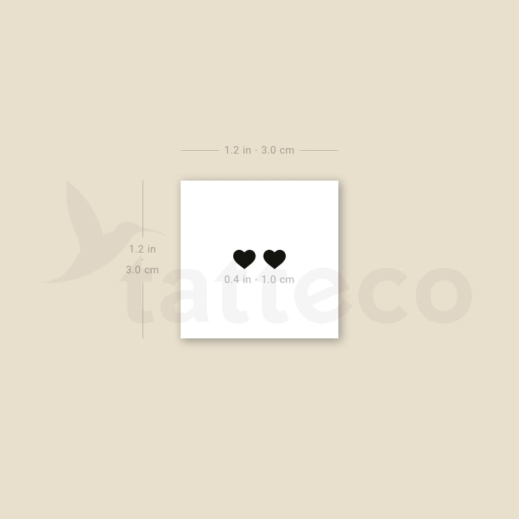 Two Horizontal Black Hearts Temporary Tattoo - Set of 3