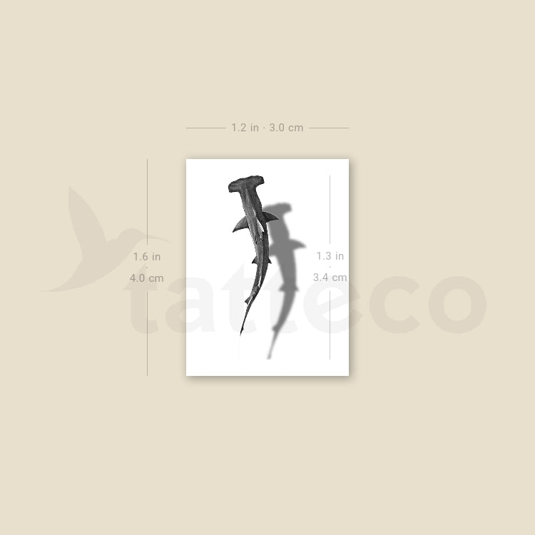 Great Hammerhead Shark And Shadow Temporary Tattoo - Set of 3