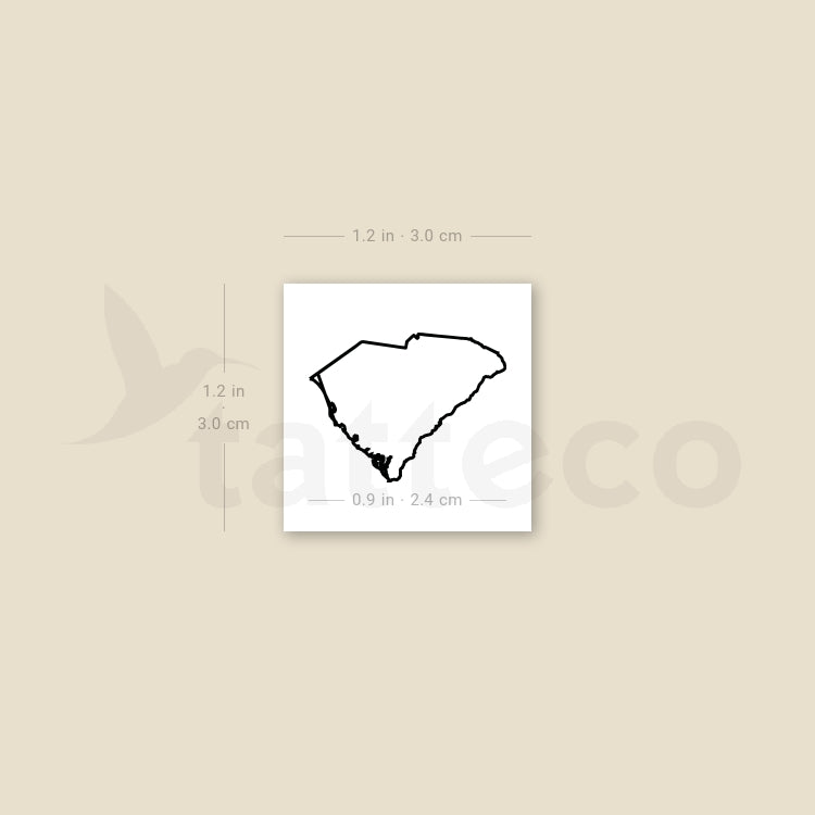 South Carolina Map Outline Temporary Tattoo - Set of 3