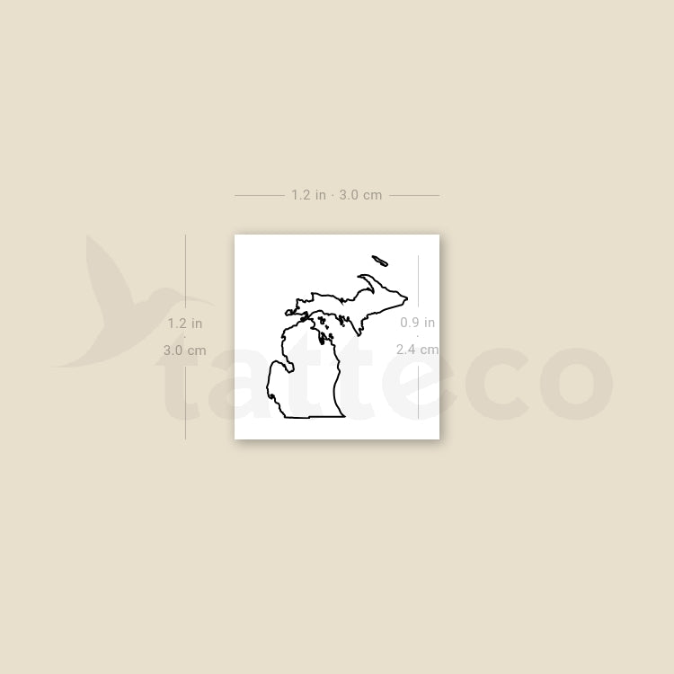 Michigan Map Outline Temporary Tattoo - Set of 3