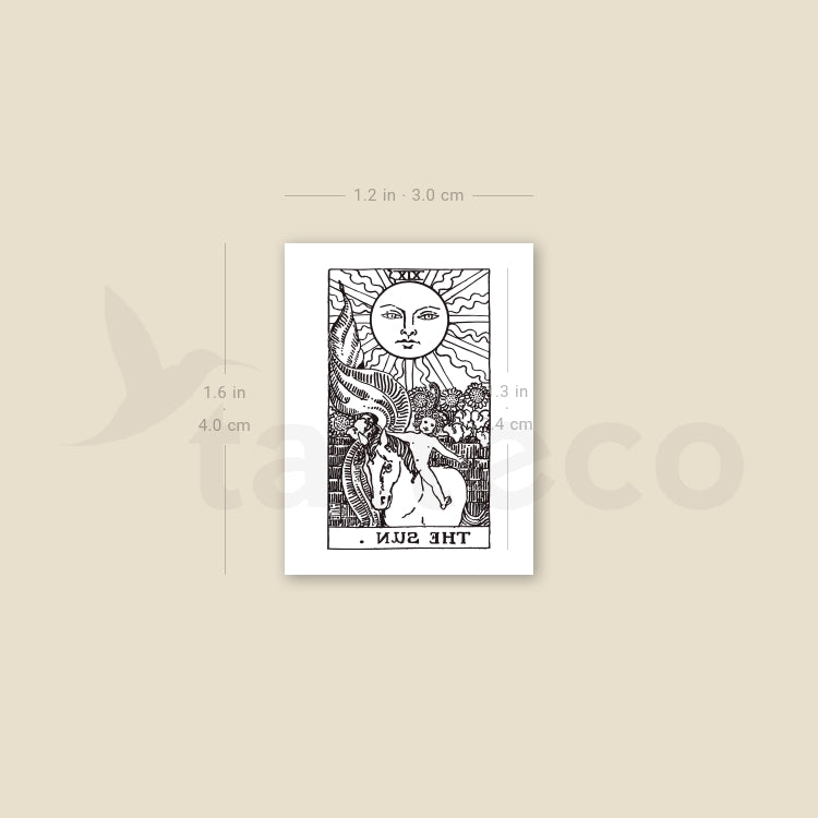 Tatuaje temporal pequeño de la carta del Tarot El Sol (juego de 3)