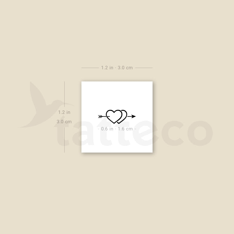 Tatuaje temporal de doble corazón y flecha (juego de 3)